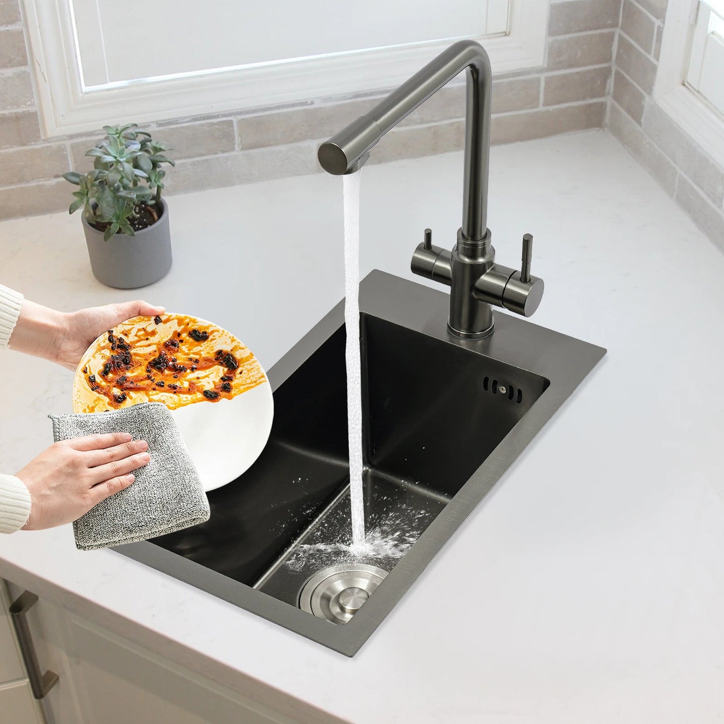 Edelstahlspüle, Küchenspüle, kleine Küchenspüle, Mini-Spüle mit Wasserhahn und Abfluss, 50 x 28 cm