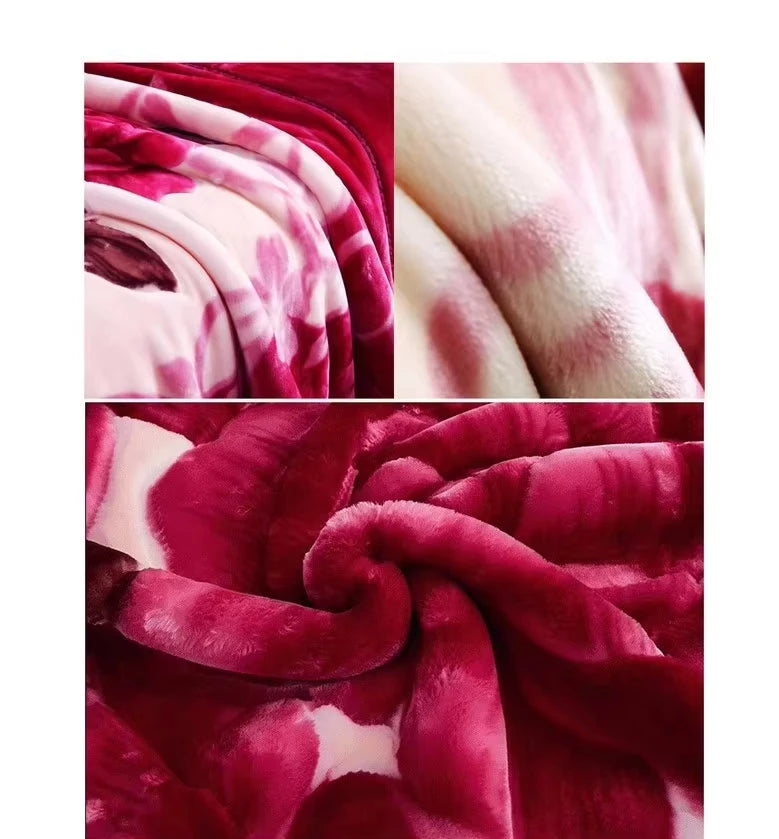 Winter Quilt Thick Warm Fluffy Blankets Super Soft Raschel Stitch Double Layer Winter Mink Throw Fat Quilts Double Size Blanket.