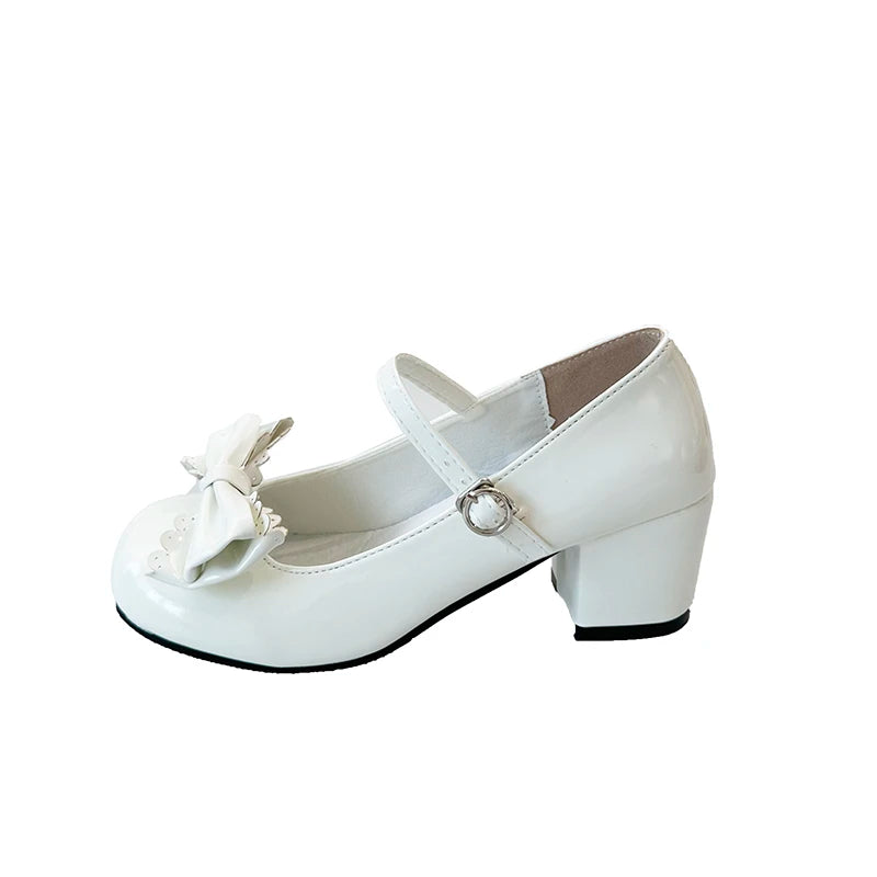 Plus Size Mary Jane Single Shoes Summer New Round Toe Open Toe Bow Slip Strap Anti-Slip Wear-Resistant Square Heel Shoes.