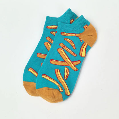 1 Pair Unisex Funny AB Style Tomato Ketchup French Fry Printed Mid-Calf Socks Suit In All Seasons.