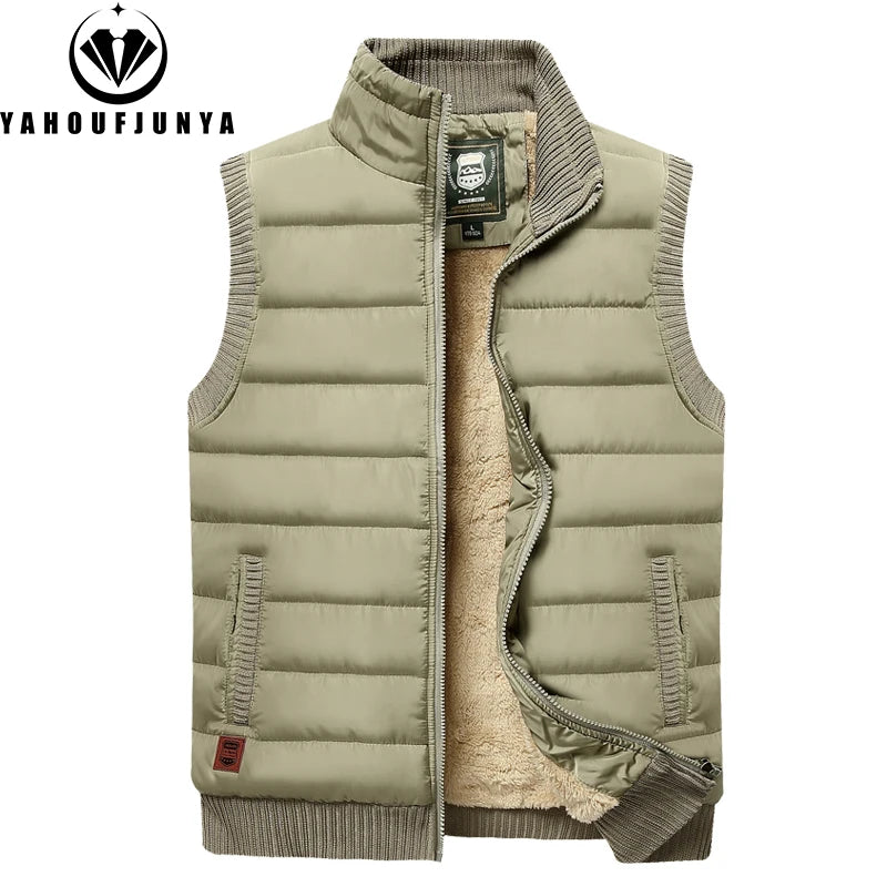 2024 Men Winter Sleeveless Casual Warm Stand Collar Vest Men Autumn Solid Color Outdoors Windproof Fashion Style Vest Male Coat.