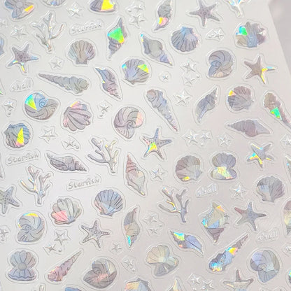 Ocean Theme 5D Nail Sticker Summer Beach Seashells Starfish Conch Scallop Shell Coral Self Adhesive Decoration Manicure Decal