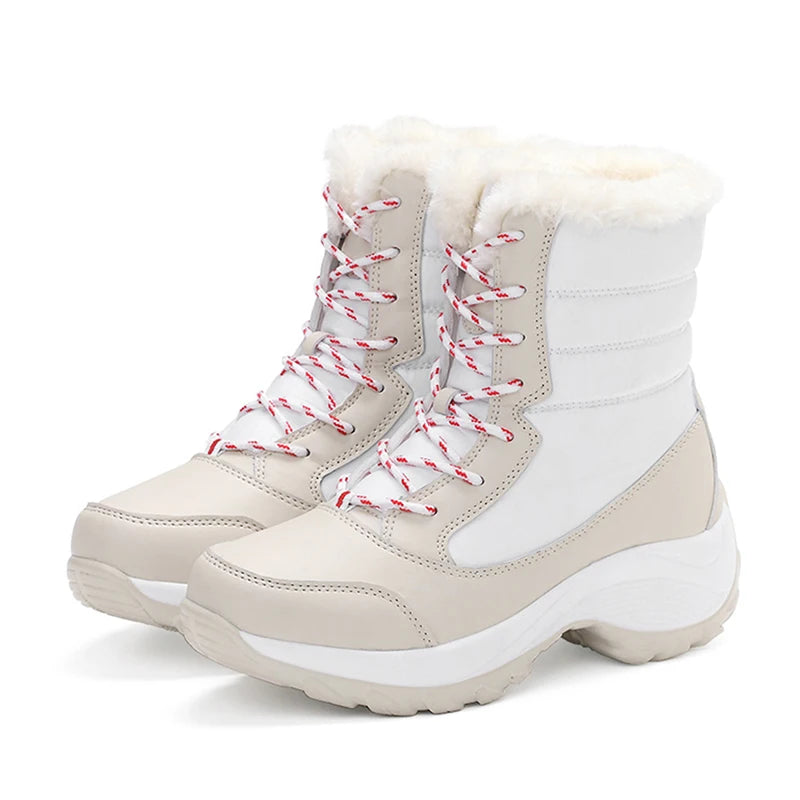 Snow Boots Woman Flat Woman Shoes Lace Up Women Shoes Solid Ankle Boots Warm Lightweight Women's Winter Boots Botas Mujer