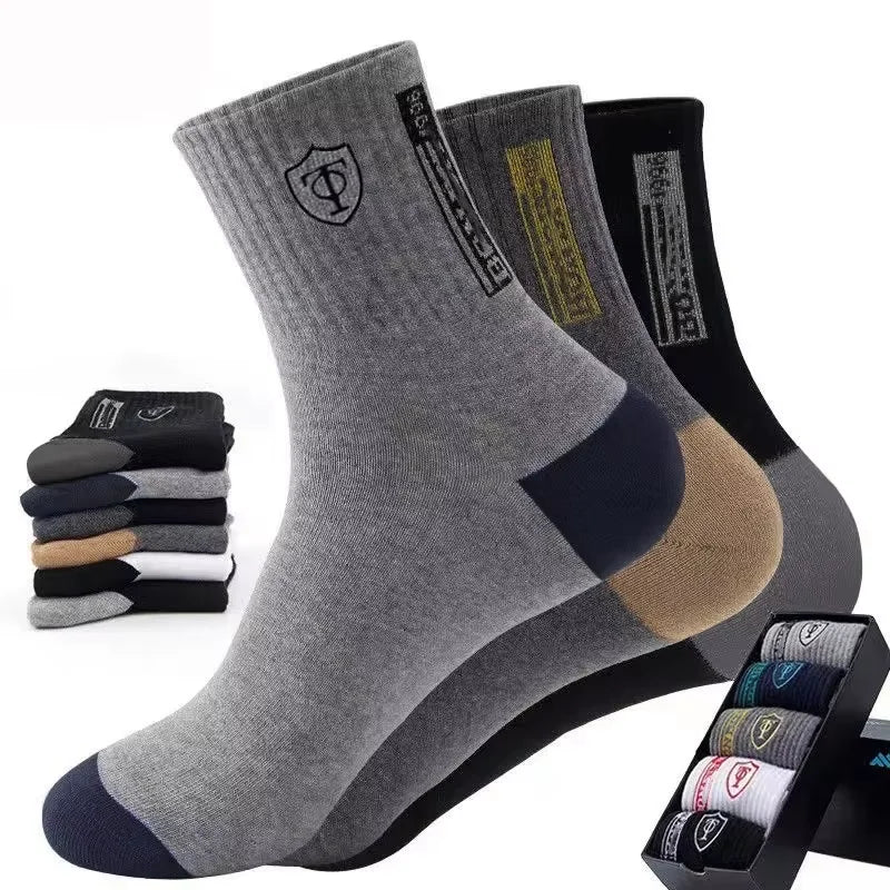5Pairs Breathable Cotton Sports Stockings Men Bamboo Fiber Autumn and Winter Men Socks Sweat Absorption Deodorant Business Sox.