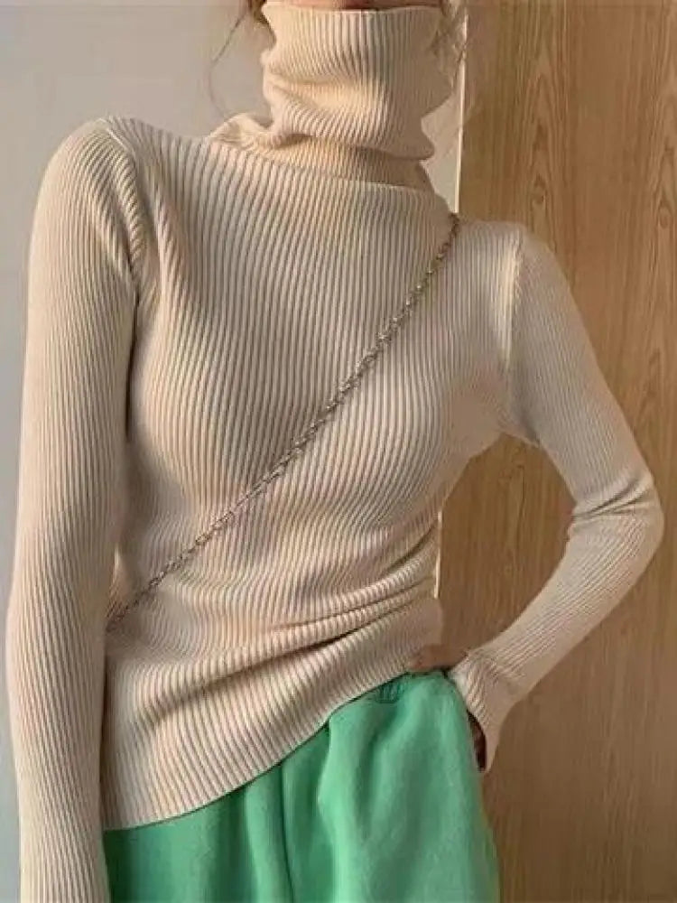 Neue Herbst Winter Grundlegende Gestrickte Tops Frauen Rollkragen Pullover Casual Pullover Koreanische Mode Einfache Mit Daumen Löcher Chic Kleidung