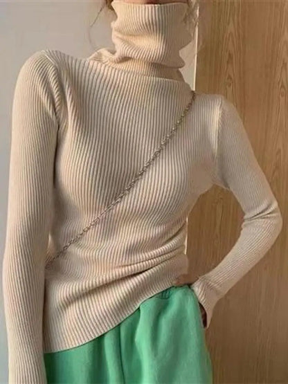 Neue Herbst Winter Grundlegende Gestrickte Tops Frauen Rollkragen Pullover Casual Pullover Koreanische Mode Einfache Mit Daumen Löcher Chic Kleidung