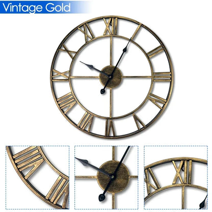 40/47/60/80 cm große 3D-Wanduhr mit römischen Ziffern, Kunst, hohle runde Wandbehang, Vintage-Metalluhr für Wohnzimmer und Zuhause