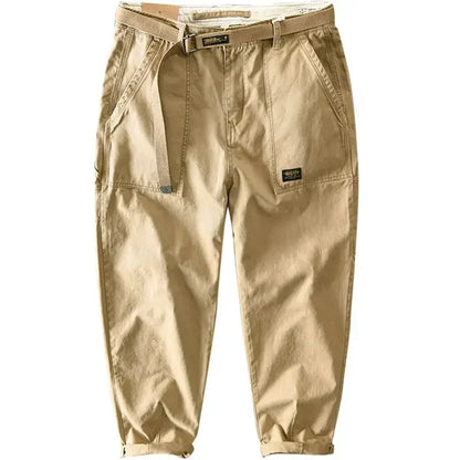 Autumn Summer Wide Leg Cotton Work Trousers Men's Cone Straight Loose Wear Resistant Pocket Pants Retro Wash Casual Workwear.
