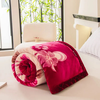 Nordic Style Geometric Printed Blanket Two Person Winter Thickened Quilt Coral Fleece Material Easy To Maintain Plush Bed Sheets