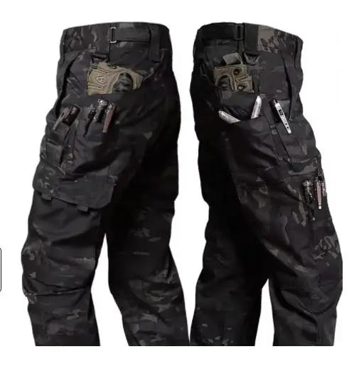 Black Camo Cargo Pants Outdoor Multi-pocket Ripstop Waterproof Trousers Male Autumn Wear-resistant Training Fishing Work Pant