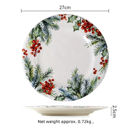 Christmas Ceramic Dinner Plate Set Household Underglaze Flat Round Dim Sum Decorative  Sushi.