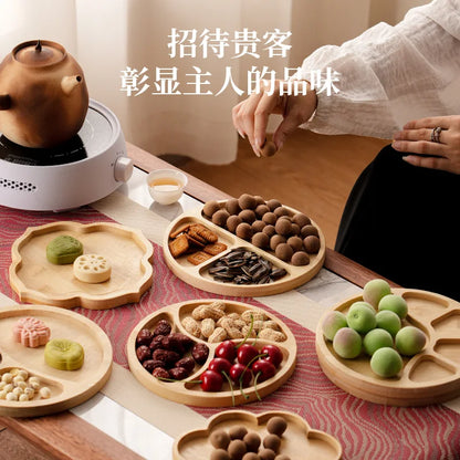 1pcs Wooden Compartment Tray for Boiling Tea  Snack Plate Home Living Room Nut Candy Fruit Serving Dish Solid Wood.