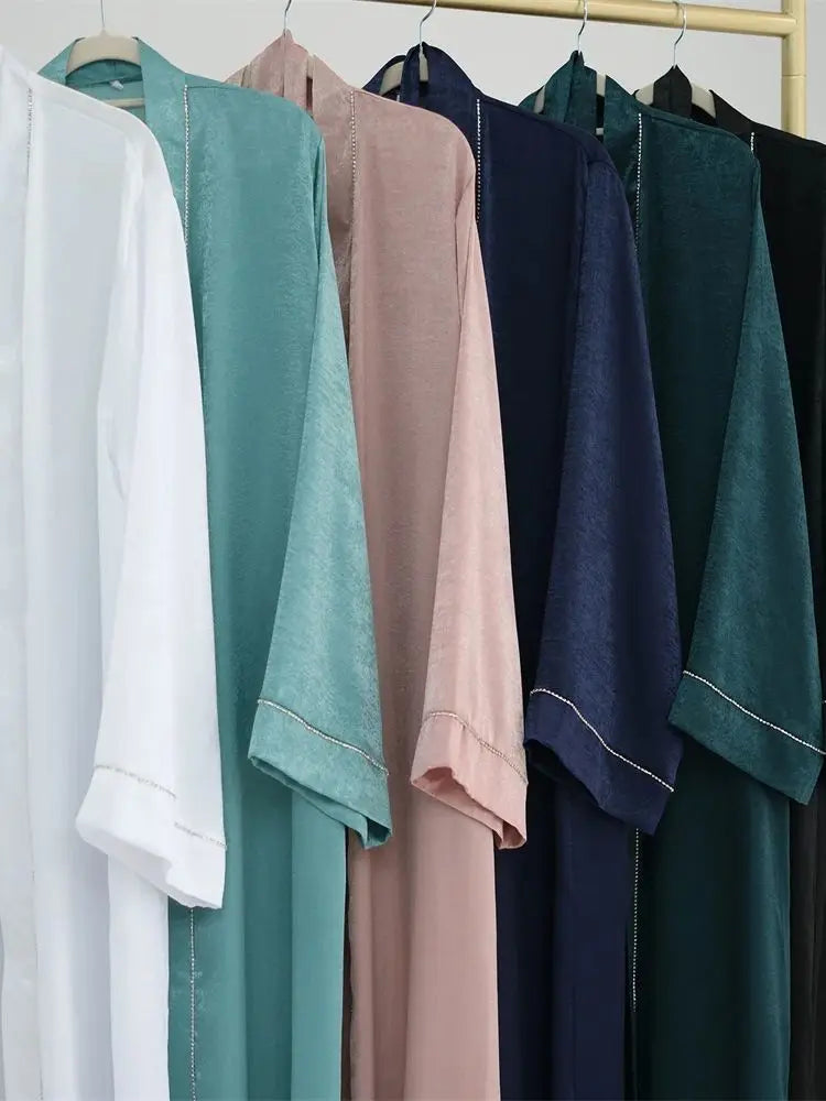 Ramadan Eid Open Satin Shimmer Kimono Abaya Damen Dubai Luxury Islam Muslim Kaftan Dress For Women Kebaya Robe Musulmane Femme.