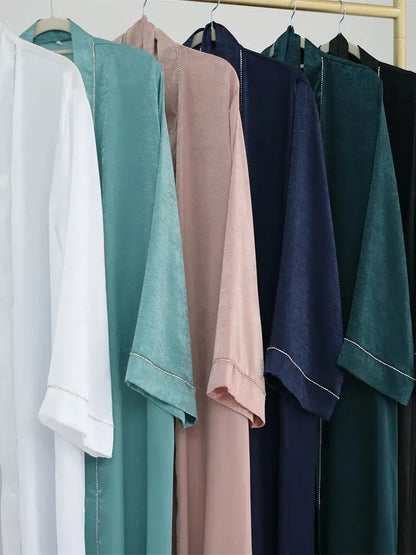 Ramadan Eid Open Satin Shimmer Kimono Abaya Damen Dubai Luxury Islam Muslim Kaftan Dress For Women Kebaya Robe Musulmane Femme.