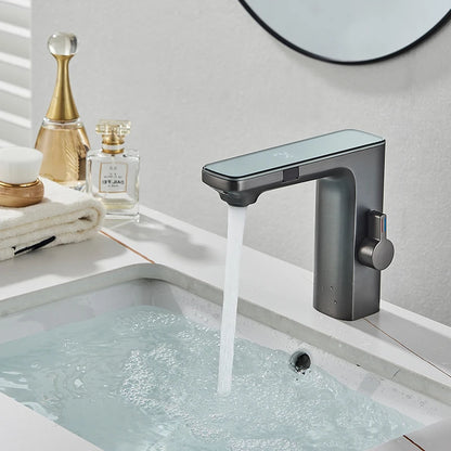 Touchless Sensor Basin Faucet Smart Digital Display Bathroom Sink Faucet Grey Sense Hot Cold Water Mixer Tap Battery Power