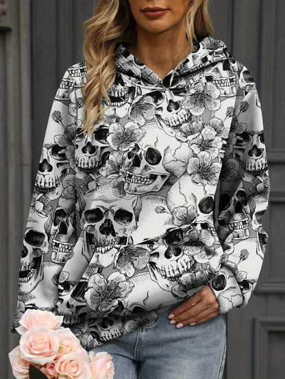 Autumn Floral Skull 3D Print Hoodies Women Fashion Casual Harajuku Sweatshirts Oversized Hood Pullover Female Tracksuit Clothing.
