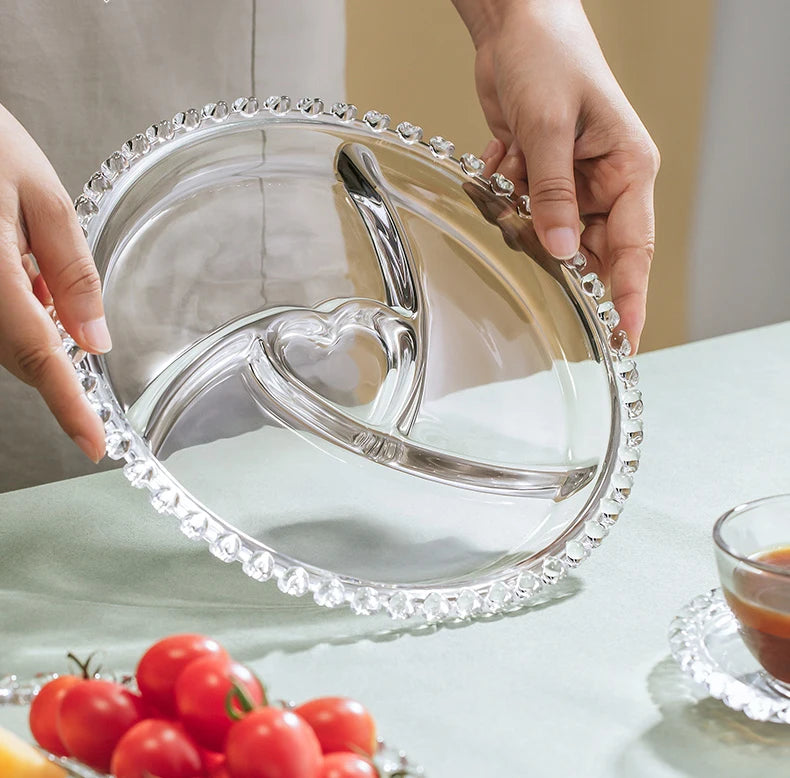 Divided Fruit Plate Glass Dried Fruit Candy Plate Household Side Dish Plate Breakfast Plate Fat-reduced Meal Plate Tableware.
