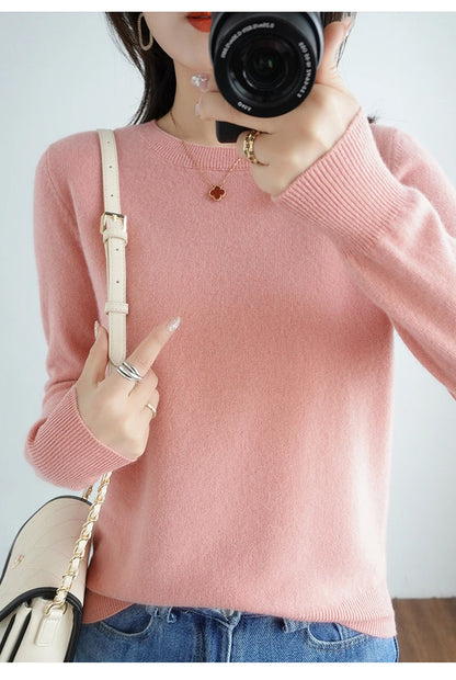 Herbst und Winter Kaschmirpullover Damen Rundhalspullover lässig gestrickt Top Damen kurze Unterwolle Mode 18 Farben