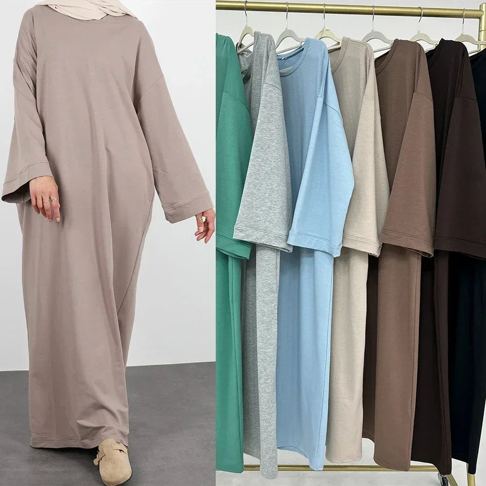 Casual Muslim Abaya Sweatshirt Long Dress for Women Daily Wear Plain Loose Abayas Islam Clothing Ramadan Eid Dubai Turkey Arabic.