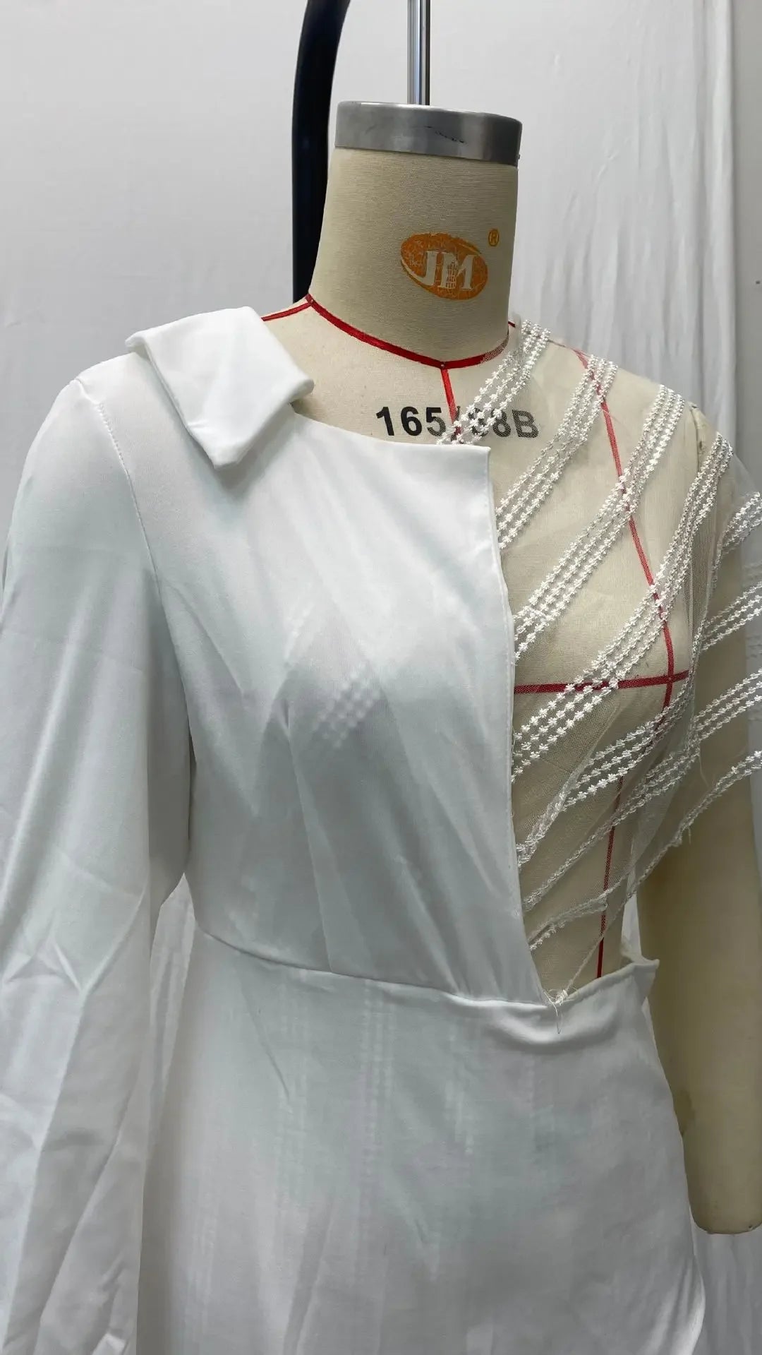 2024 Spring New Women's Clothing Amazon V-Neck Lace Irregular Gown Jumpsuit Colorful Blocks Inverted Pleated Prom Gowns.