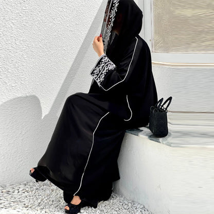 Fashion Classic Embroidered Abaya Hijab Dress Kimono Coat Outwear Women Long Sleeve Loose Arabic Muslim Dubai Moroccan Caftan.