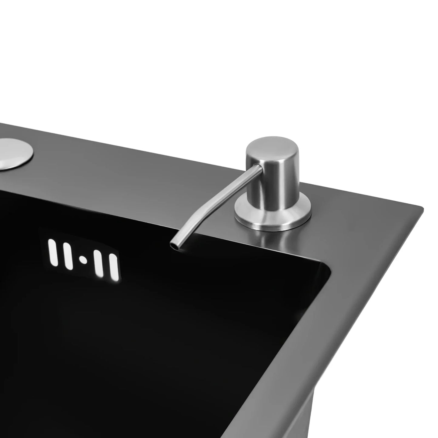Küchenspüle, rechteckige Spüle aus schwarzem Edelstahl, integriertes Spülbecken mit Küchenseifenspender