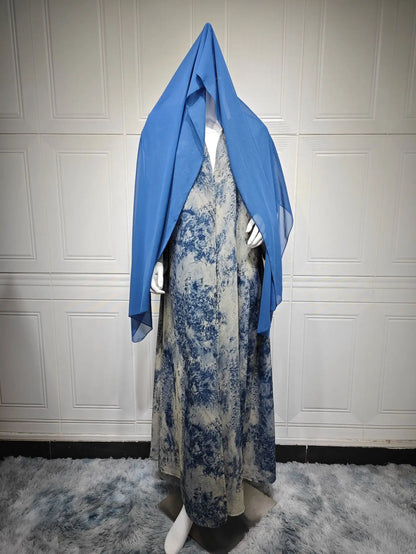 Ramadan Eid Tie Dye Butterfly Bow Muslim Modest Kimono Abaya Damen Dubai Luxury Islam Women Kebaya With Hijab Kaftan Robe Femme