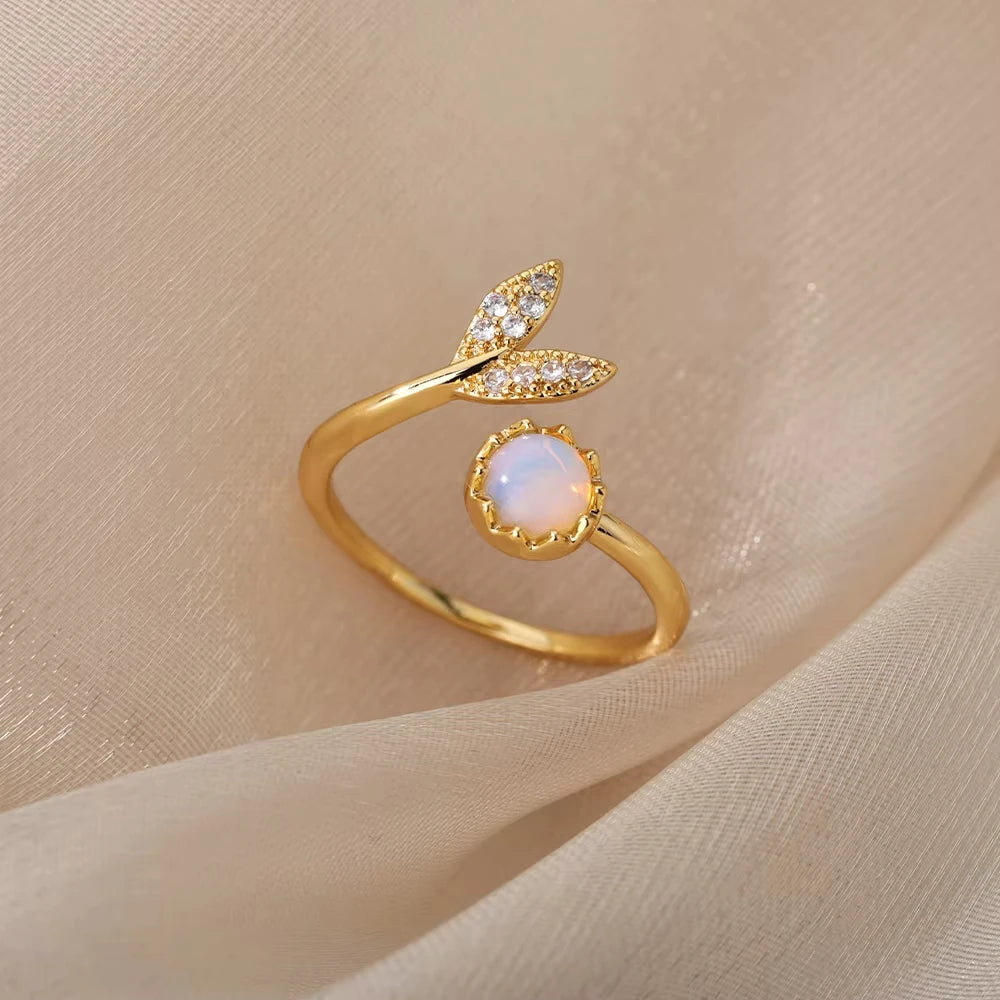 Luxury Zircon Geometric Rings For Women Stainless Steel Gold Color Open Ring Trendy Wedding Party Aesthetic Jewerly Gift Femme.