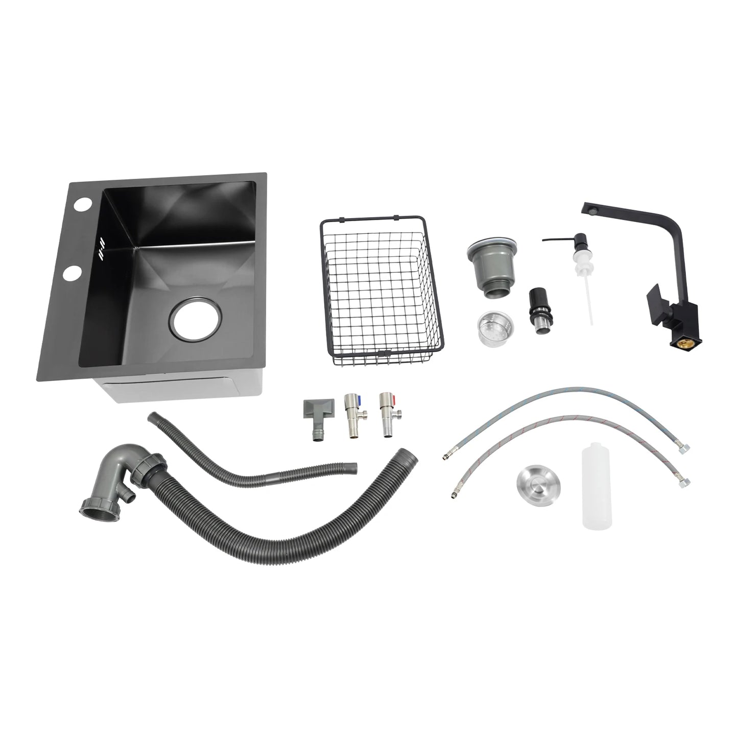 Schwarzes Küchenspülbecken-Set, Spüle aus Edelstahl 30 mit großem Fassungsvermögen und drehbarem Wasserhahn, Keramik-Ventilkern, geruchsfestes Spülbecken