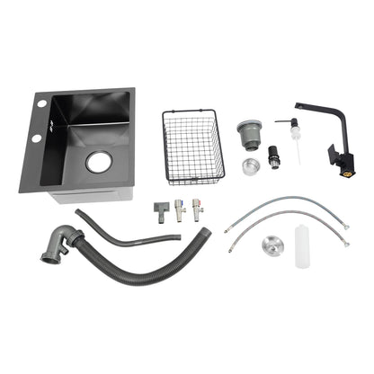 Schwarzes Küchenspülbecken-Set, Spüle aus Edelstahl 30 mit großem Fassungsvermögen und drehbarem Wasserhahn, Keramik-Ventilkern, geruchsfestes Spülbecken