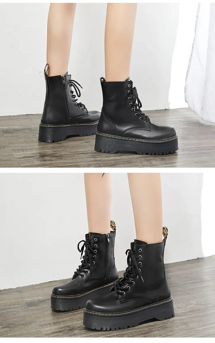 Autumn Winter Fashion Round Toe Lace-up Shoes Womens Boots Zip Ankle Boots For Women High Heels Basics Casual