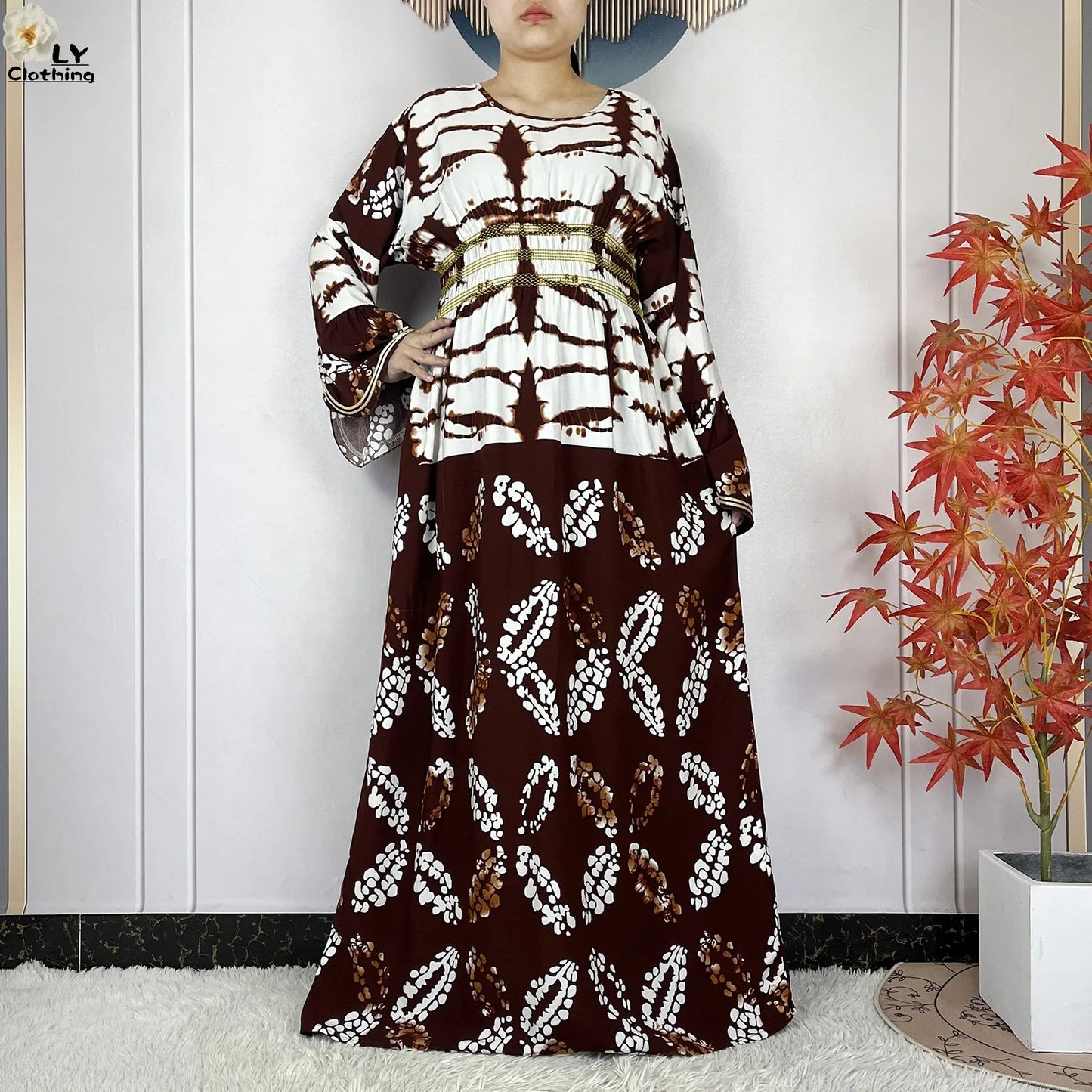 New Women Party Dress Dubai Muslim Summer Cotton Long Sleeve Collect Waist Boubou Maxi Islam Women Elegant Dress African Abaya.