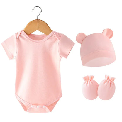 3 Teile/satz Neugeborenen Geburt Set 2024 Frühling Sommer Baby Body Baumwolle Baby Hut Handschuhe Weiche Baby Strampler Infant Zeug 0 bis 3 monate.