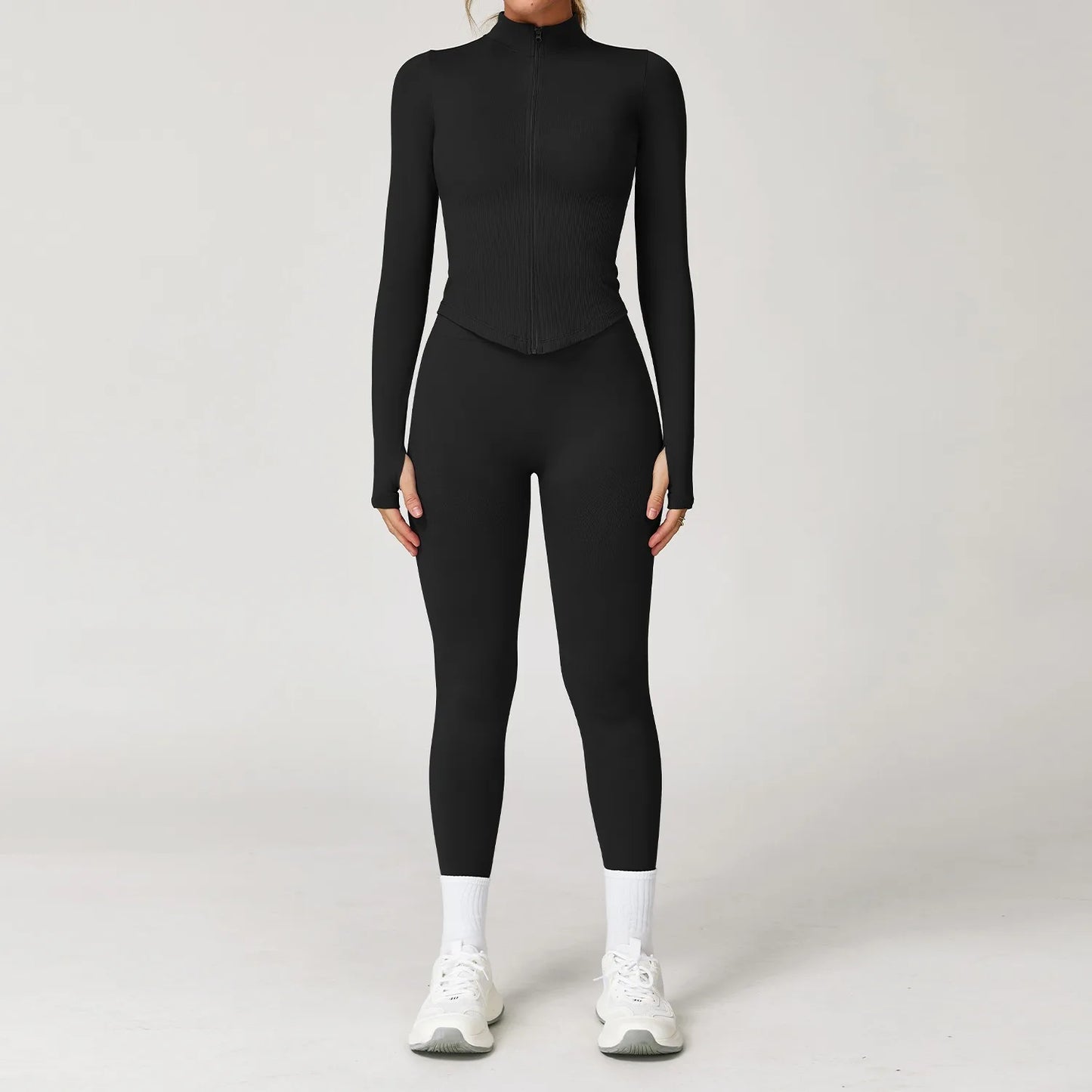 Ctenkevet Women Slim High Neck Jacket Sports Suit Female Two Piece Yoga Clothes Sport Outfit For Woman Buttock Lift Sports Suit