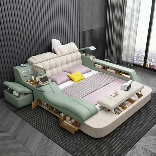 Nordic Smart Modulares Doppelbett Master Storage Luxus Designer Doppelbett Multifunktionale Leder Camas Ehe Möbel