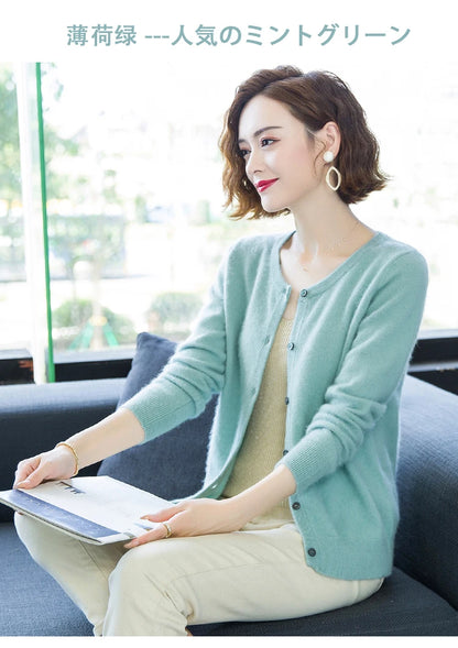 Women Cardigan Large Size Warm Pure Mink Cashmere Sweaters O-neck Loose Coat Female Sweater Ladies' Jacket Solid Knit Cardigans.