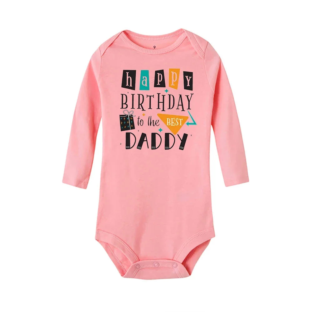 Baby-Strampler „Happy Birthday To The Dad“-Aufdruck, Säuglings-Body für Jungen und Mädchen, Kleidung für Papa, Geburtstagsgeschenk, Overall, Kleinkind-Outfits.