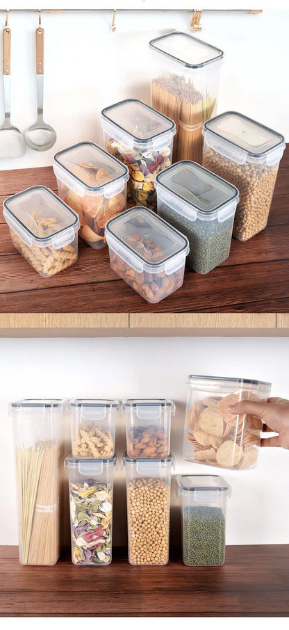 Airtight Food Storage Containers With Lids Thickened Transparent Square Jars For Kitchen Pantry Organization - Dry Food Cereal.