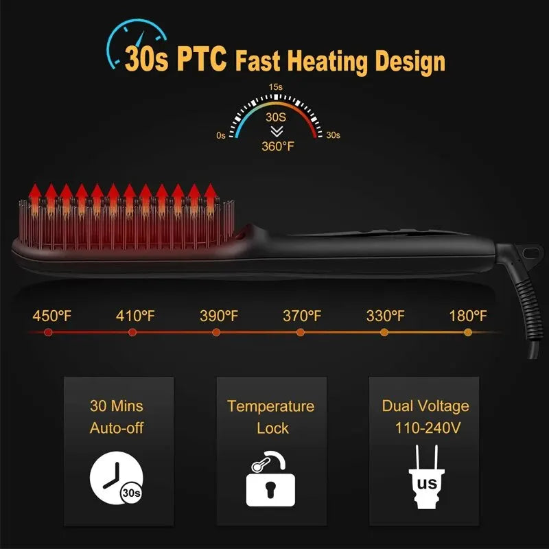 3 in 1 Electric Straightener Beard Straightener Hair Straightener With Teeth Curly Beards Magic Brush Comb For Man and Women.