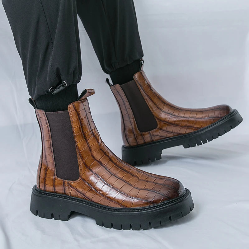 Street Style Pointed Toes Chelsea Boots Stylish Leather Ankle Boots Fashion High Top Shoes Party Business Motorcycle Boots Botas.