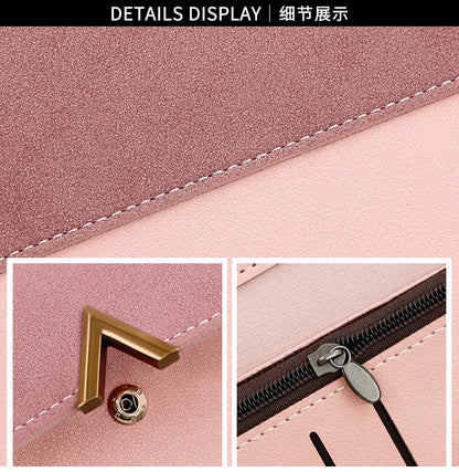 New Korean version women's wallet long V-shaped buckle three fold wallet for women, hand-held bag, change card bag