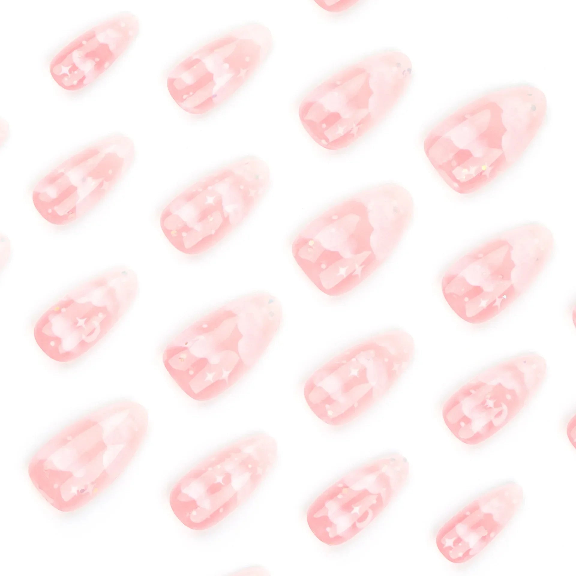 24Pcs Pink Cloud Sweet Star Moon Acrylic Nails Press on Almond Wearable Full Cover False Nails Art Tips Fingernail Beauty.