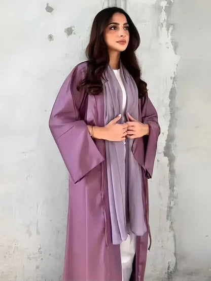 Girl Muslim Palestine Kaftan Dress Open Satin Kimono Pink Abaya Women Dubai Clothing Kebaya Robe Caftan Marocain Femme Musulmane.