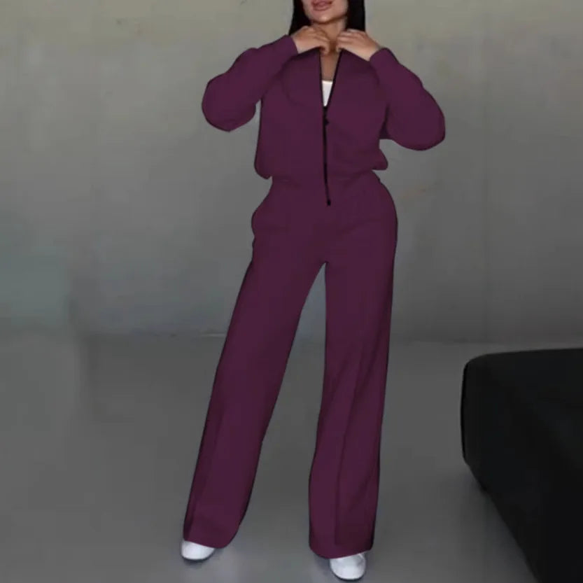Women Tracksuit 2 Pieces Set Fashion Long Sleeve Zipper Coat Casual Solid Sweatshirt Straight Pants Suit Ladies Autumn Sportwear.