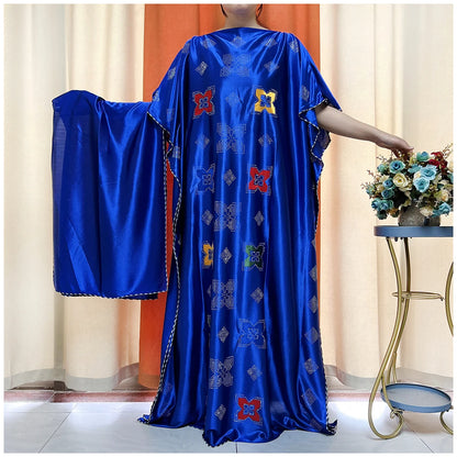 African Abaya For Women Kaftan islamic Clothing With Scarf African Women Dress Inlaid Mubarak Dubai Femme Luxury Muslim Dress.