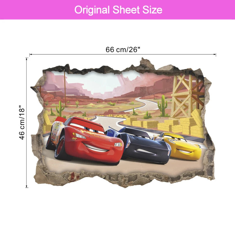 3d Macqueen Cars Broken Hole Wall Sticker For Kids Bedroom Home Decoration Cartoon Anime Mural Art Pvc Movie Poster Boys Decals.