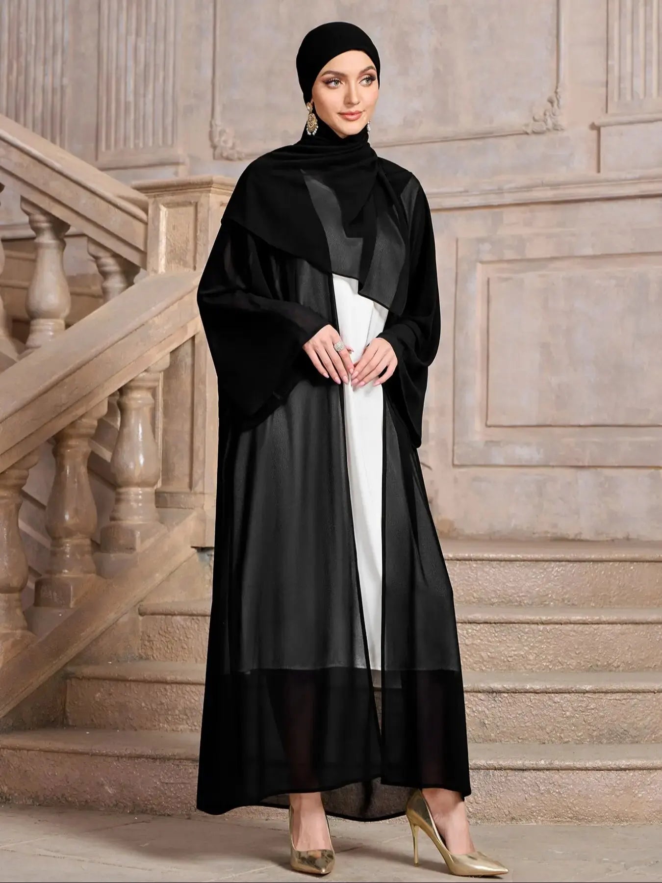 Ramadan Abaya  Muslim's Women Kebaya Solid Color Open Front Modest Cover Up, Versatile Long Sleeve Maxi Loose Outwear With Hijab.
