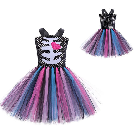 Halloween Kinder Kleid Cosplay Herz druck Skelett Kostüme Mädchen Blumen Schädel Tutu Kleidung Kinder Karneval Leistung Outfits
