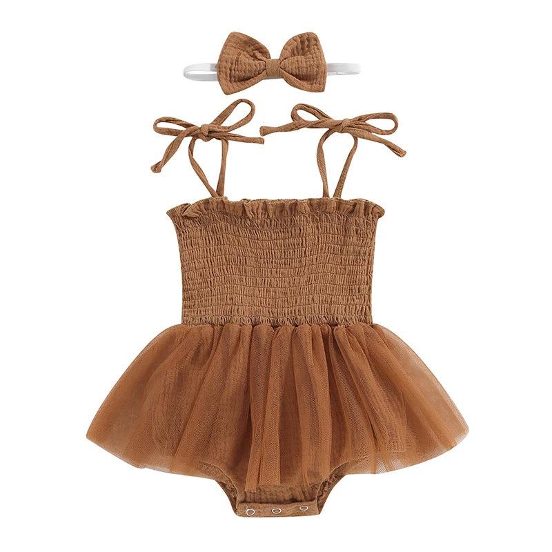 Blotona Kleinkind-Body für Babys, Mädchen, Blumenstickerei, zum Binden, Spaghettiträger, schulterfrei, Rocksaum, Strampler, Kleid und Stirnband