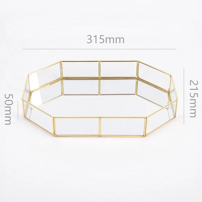 Storage Glass Storage Tray Home Kitchen Golden Tray Simple Jewelry Cosmetic Decoration Retro Copper Tea Storage Trays.